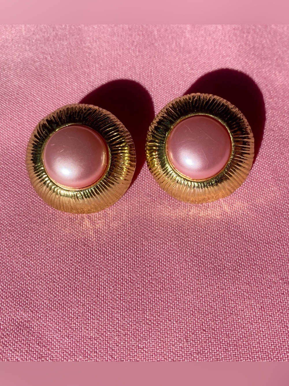 Gold & Pink Cabochon Clip-On Earrings - Women Jewelry